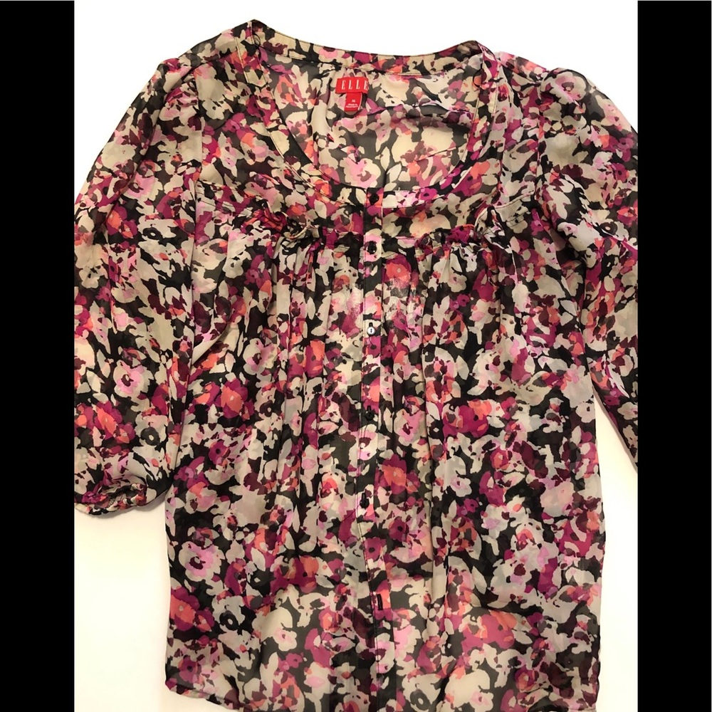 Floral Blouse with Small Ruffle Detail and Tie